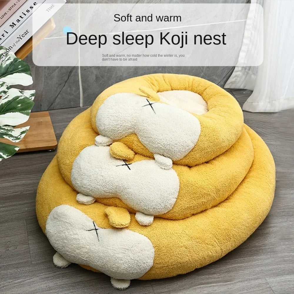 Corgi-shaped plush pet bed for cats and small dogs