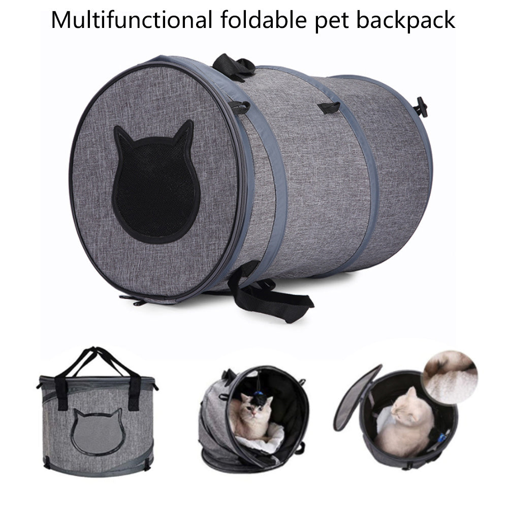 Foldable grey pet travel carrier for cats and small dogs