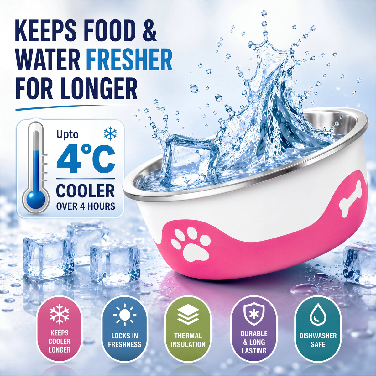 ThermaCool Insulated Dog Bowl - Hot Pink - product view 2