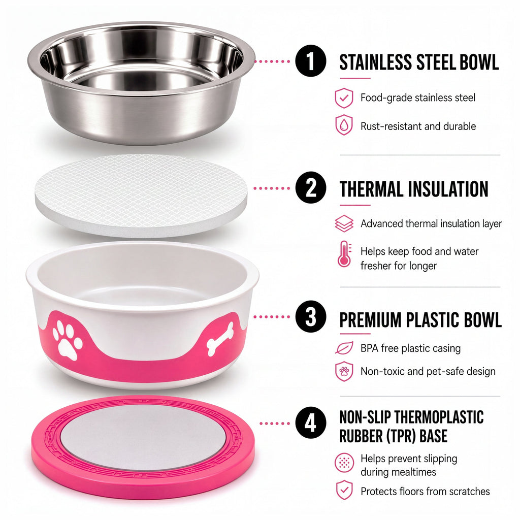 ThermaCool Insulated Dog Bowl - Hot Pink - product view 3