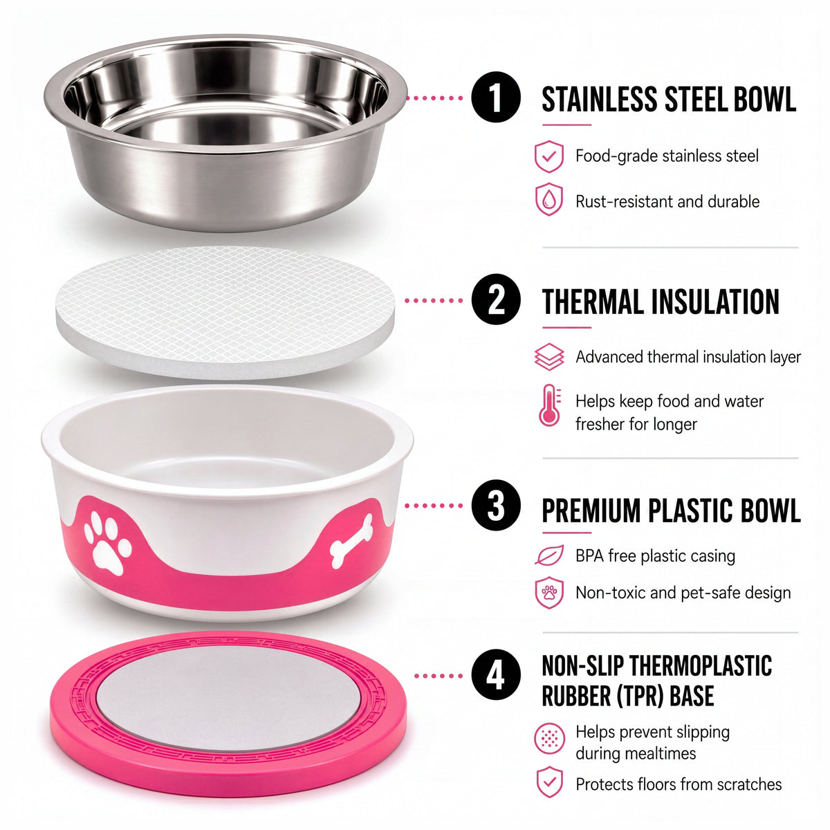 ThermaCool Insulated Dog Bowl - Hot Pink - product view 3