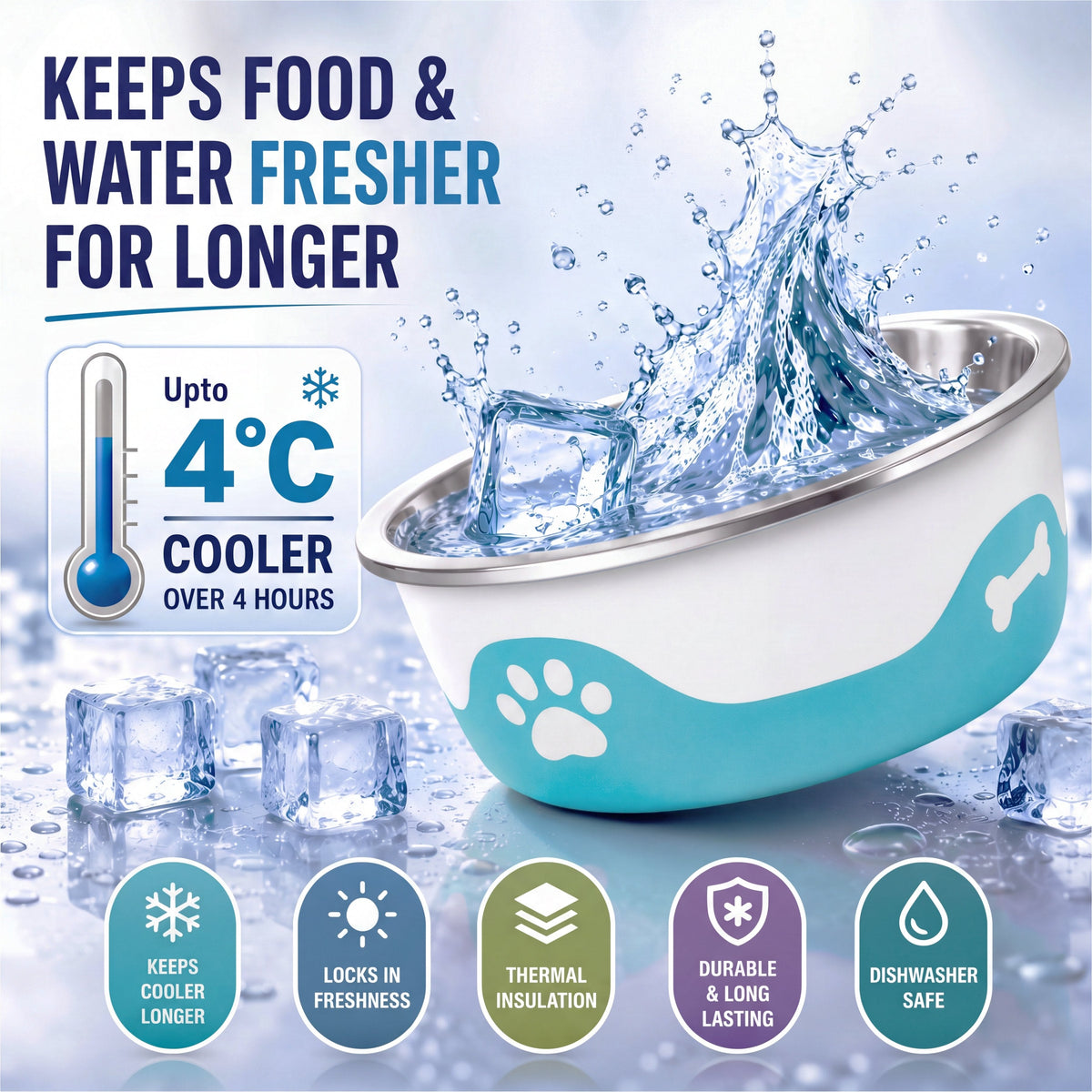 ThermaCool Insulated Dog Bowl - Azure Blue - product view 2