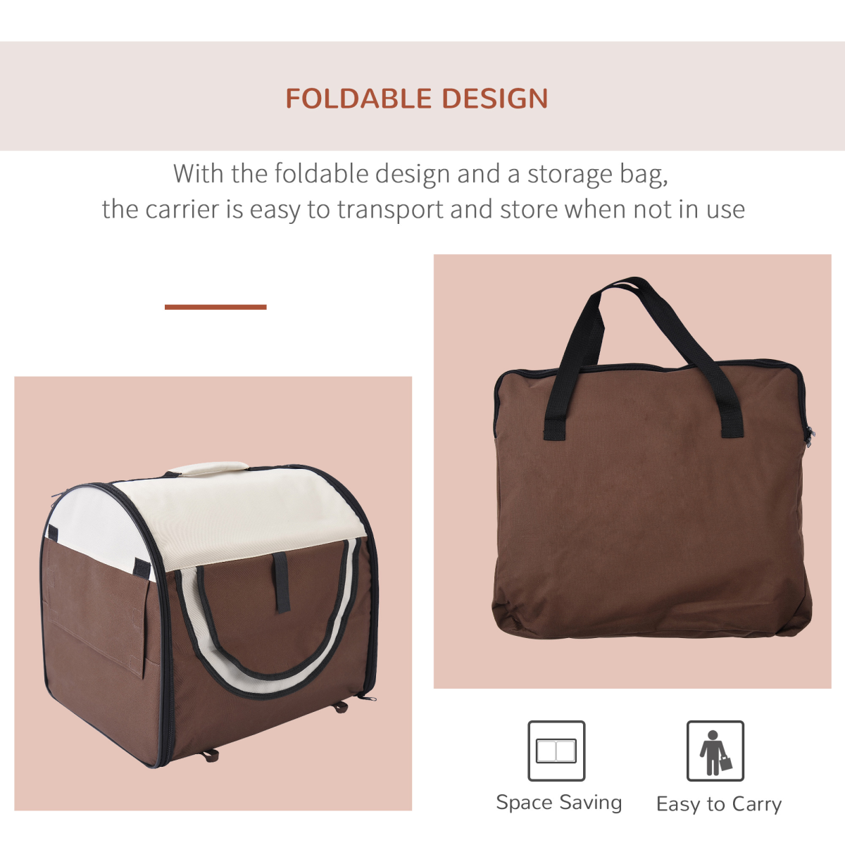 Foldable Soft Pet Travel Crate – Brown – product image 4