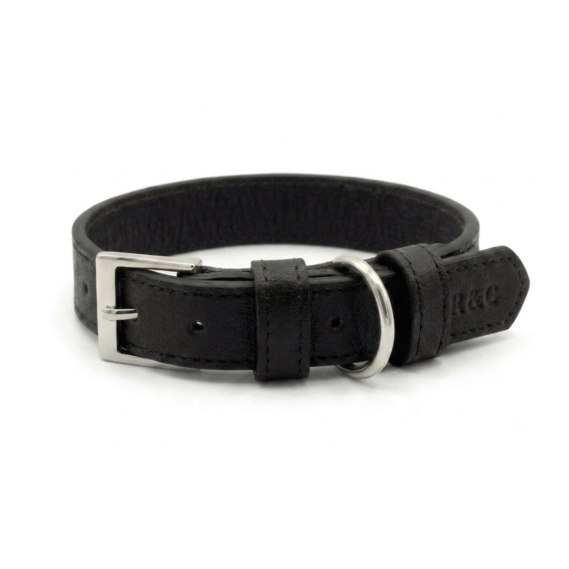 Black vegan leather dog collar