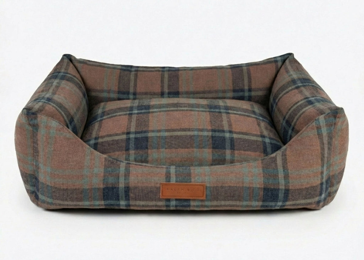The Marlow tartan orthopaedic bolster dog bed